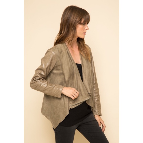 🆕 Olive Suede Drape Jacket - Picture 2 of 8